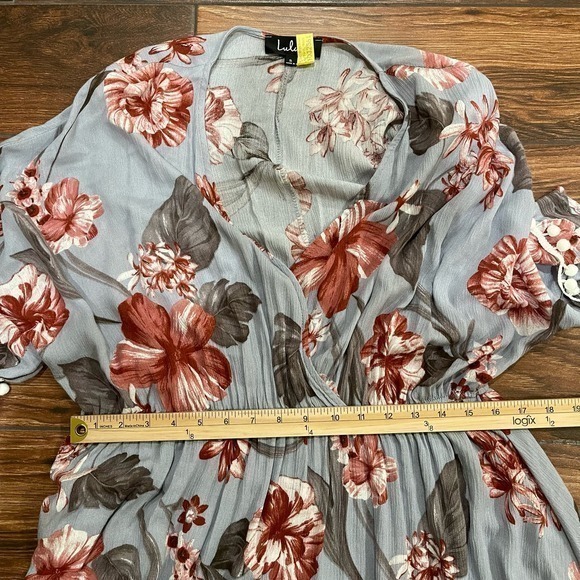 Lulus Pom‎ Reader Blue Grey Floral Print Dress - Picture 7 of 9